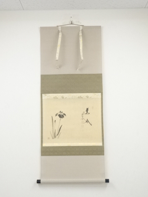 JAPANESE HANGING SCROLL / HAND PAINTED / IRIS / BY DAIDO NISHIGAKI